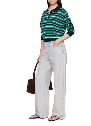 Figure View - Click To Enlarge - CLOVE - Striped Button Placket Polo Collar Sweater