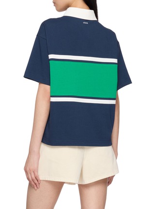 Back View - Click To Enlarge - CLOVE - Logo Colourblock Cotton Polo Shirt