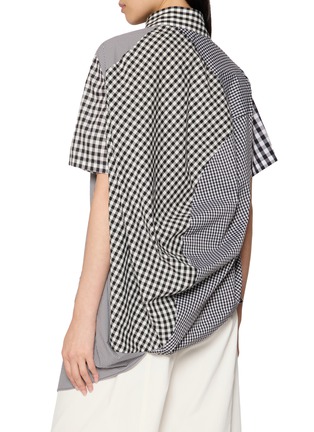 Back View - Click To Enlarge - ANREALAGE - Curved Hem Asymmetrical Patchwork Shirt