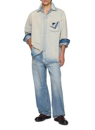 Figure View - Click To Enlarge - MM6 MAISON MARGIELA - Long Sleeve Light Wash Torn Pocket Denim Shirt