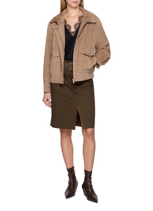 Figure View - Click To Enlarge - MO&CO. - Belted Front Slit Cotton Midi Skirt