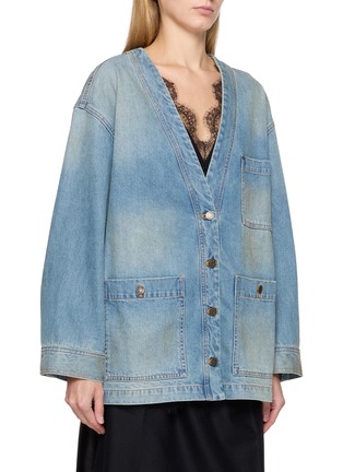 Detail View - Click To Enlarge - MO&CO. - V-Neck Cotton Denim Jacket
