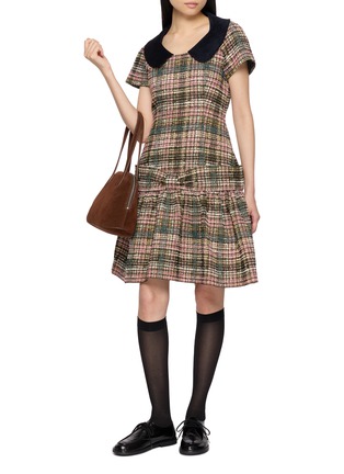 Figure View - Click To Enlarge - SHUSHU/TONG - Bow Belted Peter Pan Collar Tweed Dress
