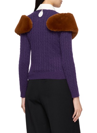 Back View - Click To Enlarge - SHUSHU/TONG - Decorative Faux Fur Collar Cable Knit Sweater