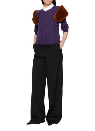 Figure View - Click To Enlarge - SHUSHU/TONG - Decorative Faux Fur Collar Cable Knit Sweater