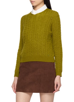Detail View - Click To Enlarge - SHUSHU/TONG - Decorative Faux Fur Collar Cable Knit Sweater