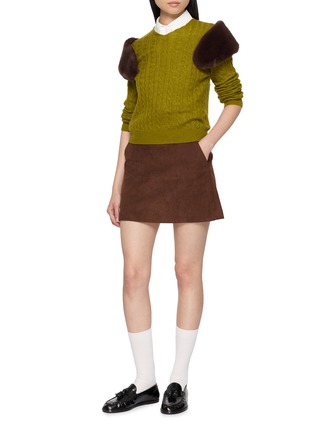 Figure View - Click To Enlarge - SHUSHU/TONG - Decorative Faux Fur Collar Cable Knit Sweater