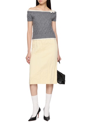 Figure View - Click To Enlarge - SHUSHU/TONG - Off Shoulder Bow Detail Knit Crop Top
