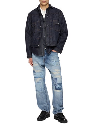 Figure View - Click To Enlarge - FDMTL - Distressed Patchwork Classic Fit Denim Jeans