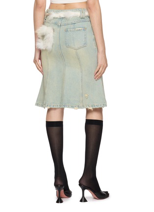 Back View - Click To Enlarge - MARKGONG - Faux Fur Trim Light Wash Denim Fishtail Skirt