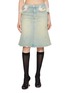 MARKGONG Faux Fur Trim Light Wash Denim Fishtail Skirt