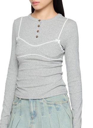  - MARKGONG - Bralette Detail Long Sleeve Henley T-shirt