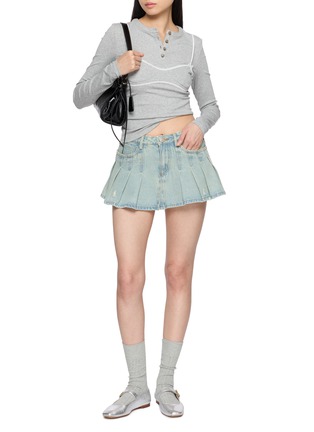 Figure View - Click To Enlarge - MARKGONG - Bralette Detail Long Sleeve Henley T-shirt