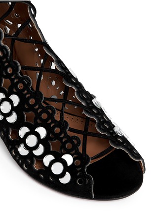 Detail View - Click To Enlarge - ALAÏA - Mirror plate perforated suede sandals