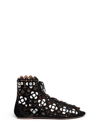 Main View - Click To Enlarge - ALAÏA - Mirror plate perforated suede sandals