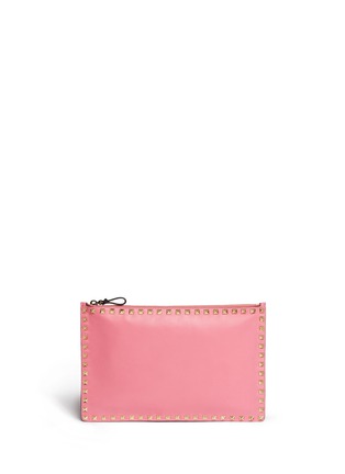 Main View - Click To Enlarge - VALENTINO GARAVANI - 'Rockstud' large leather flat zip pouch