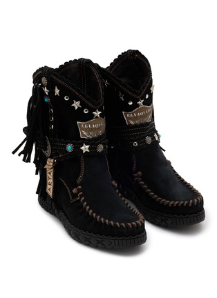 Detail View - Click To Enlarge - EL VAQUERO - Arya Studded Suede Wedge Moccasin Boots
