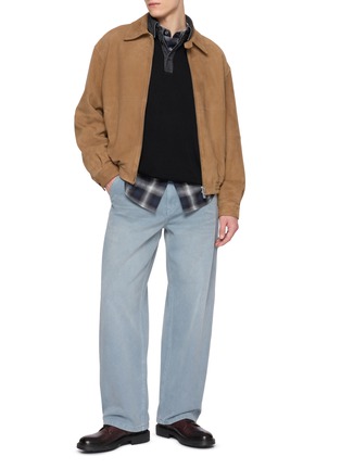 Figure View - Click To Enlarge - SOLID HOMME - Contrast Denim Collar Polo Sweatshirt