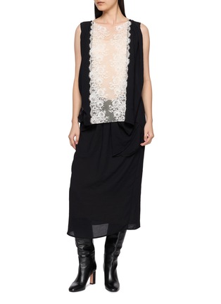 Figure View - Click To Enlarge - ASSIGNMENTS - Draped Bow Lace Front Midi Dress