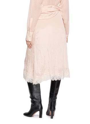 Back View - Click To Enlarge - ASSIGNMENTS - Turn-Up Waistband Lace Trim Satin Midi Skirt