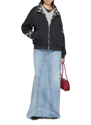 Figure View - Click To Enlarge - COSMOSLAB - Chequered Panel Zip Up Sweater Jacket