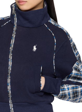  - COSMOSLAB - Asymmetric Zip Chequered Panel Sweater Jacket