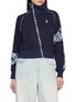 COSMOSLAB Asymmetric Zip Chequered Panel Sweater Jacket