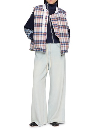 Figure View - Click To Enlarge - COSMOSLAB - Asymmetric Zip Chequered Panel Sweater Jacket