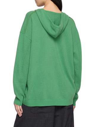 Back View - Click To Enlarge - FAFAMOON - Diamond Stitch V-Neck Hooded Knit Top
