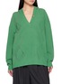 FAFAMOON Diamond Stitch V-Neck Hooded Knit Top