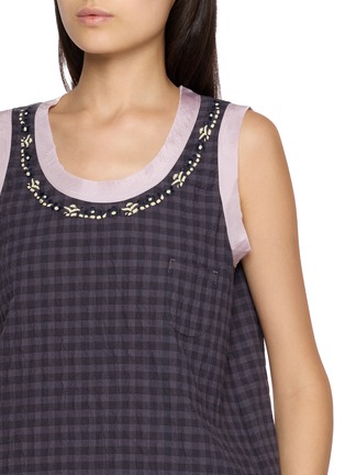  - FAFAMOON - Embroidered Neck Chequered Tank Top