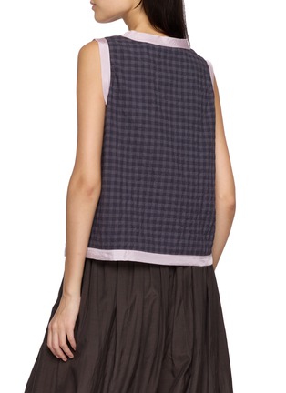 Back View - Click To Enlarge - FAFAMOON - Embroidered Neck Chequered Tank Top