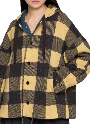  - FAFAMOON - Chequered Hooded Button Front Jacket