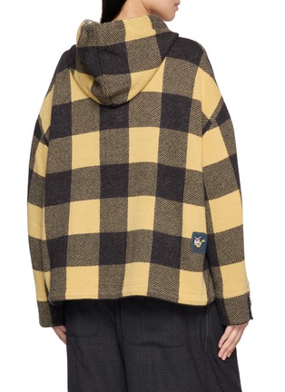 Back View - Click To Enlarge - FAFAMOON - Chequered Hooded Button Front Jacket