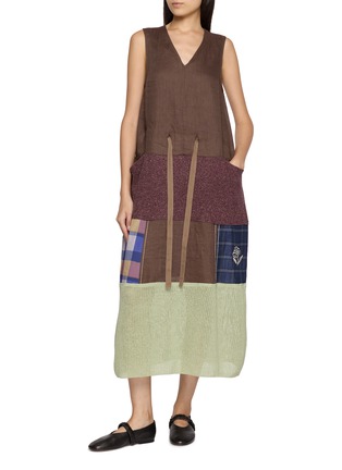 Figure View - Click To Enlarge - FAFAMOON - Patchwork Tie Waist Tank Dress