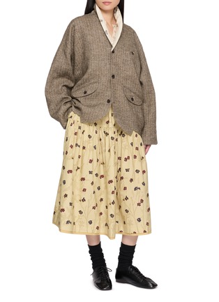 Figure View - Click To Enlarge - FAFAMOON - Floral Contrast Collar Wool Jacket