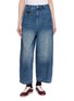 FAFAMOON Washed Barrel Leg Denim Pants