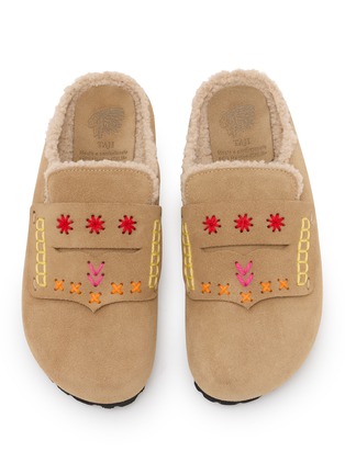 Detail View - Click To Enlarge - TAJI - Kai Moca Embroidered Suede Clogs