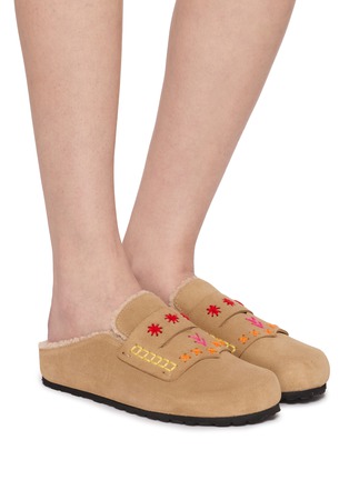 Figure View - Click To Enlarge - TAJI - Kai Moca Embroidered Suede Clogs