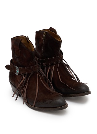 Detail View - Click To Enlarge - TAJI - 35 Fringed Suede Western Ankle Boots