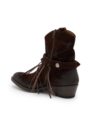  - TAJI - 35 Fringed Suede Western Ankle Boots