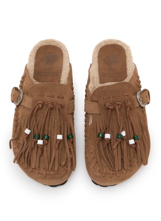 Detail View - Click To Enlarge - TAJI - Caribe Beaded Fringe Suede Clogs