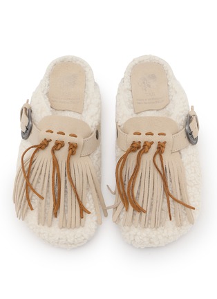 Detail View - Click To Enlarge - TAJI - Sabot Fringed Suede Clogs