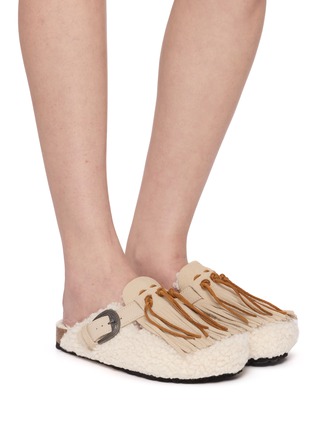 Figure View - Click To Enlarge - TAJI - Sabot Fringed Suede Clogs