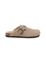 TAJI Sabot Buckled Concho Suede Clogs
