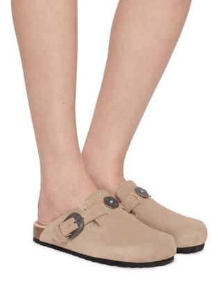 Figure View - Click To Enlarge - TAJI - Sabot Buckled Concho Suede Clogs