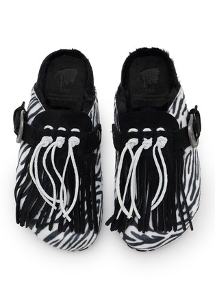 Detail View - Click To Enlarge - TAJI - Sabot Frangia Zebra Fringe Suede Clogs