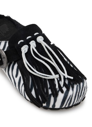 Detail View - Click To Enlarge - TAJI - Sabot Frangia Zebra Fringe Suede Clogs