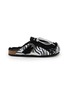 TAJI Sabot Frangia Zebra Fringe Suede Clogs
