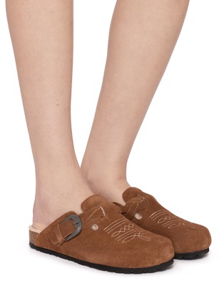 Figure View - Click To Enlarge - TAJI - Sabot Tex Embroidered Suede Clogs